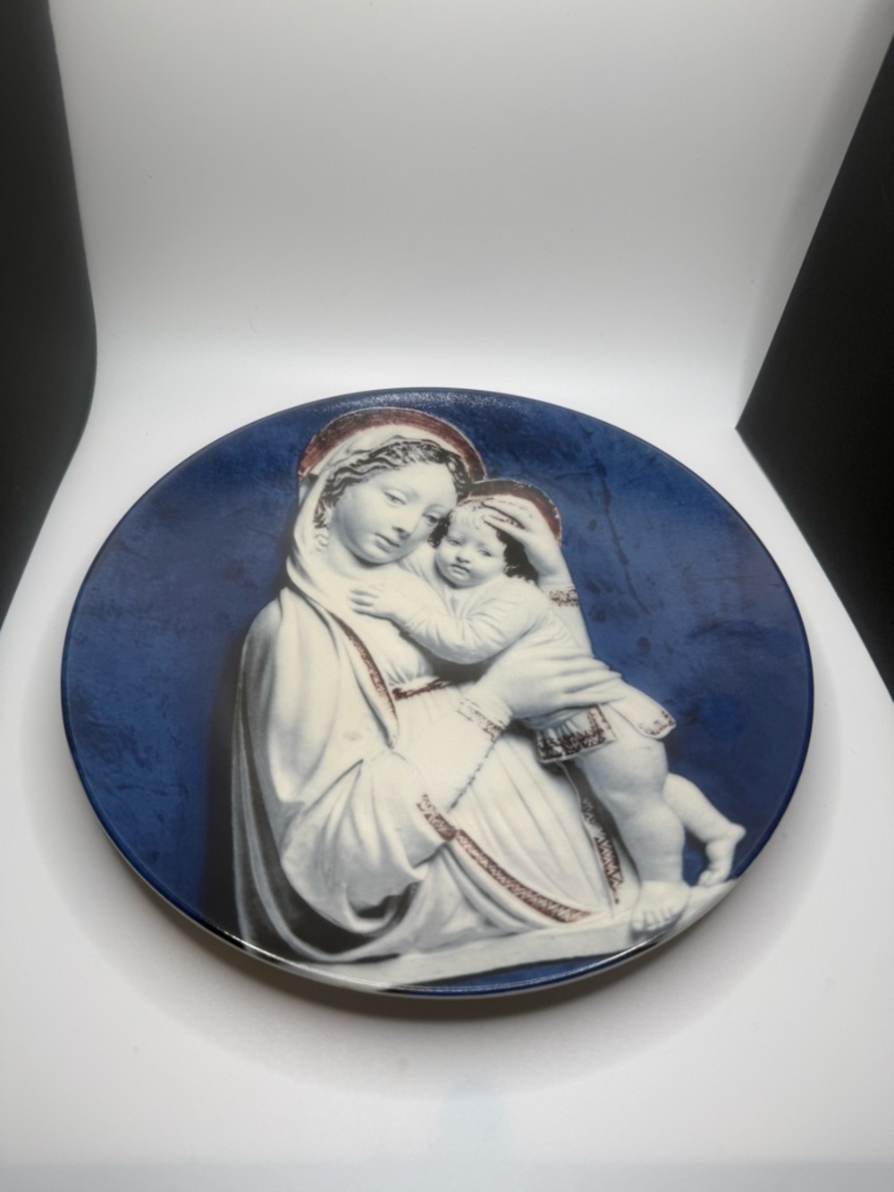 Fear of God Blue and White Ceramic Madonna & Child Wall Plaque